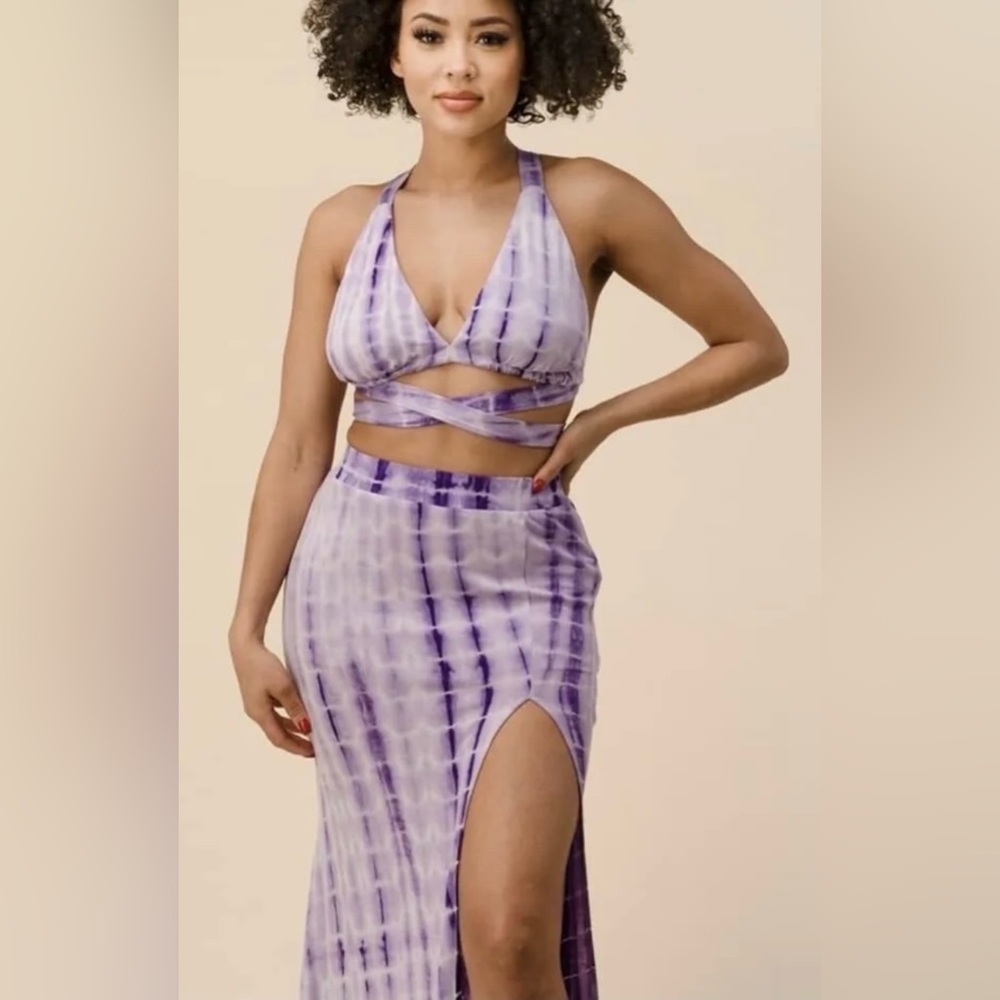 NWT Womens 2-piece purple tye dye skirt set. Size Small- Large
